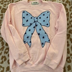SKULLHOUSE DESIGNS - NEVER WORN Light Pink Sweatshirt with Blue Star Bow Graphic